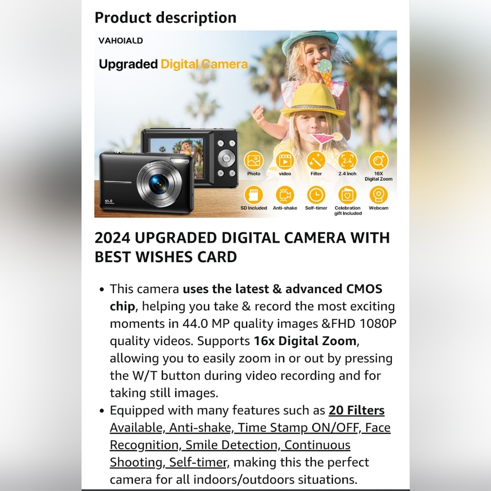 501 Digital Camera,FHD 1080P Digital Camera for Kids with 32GB SDCard Compact ♥ - Picture 7 of 16